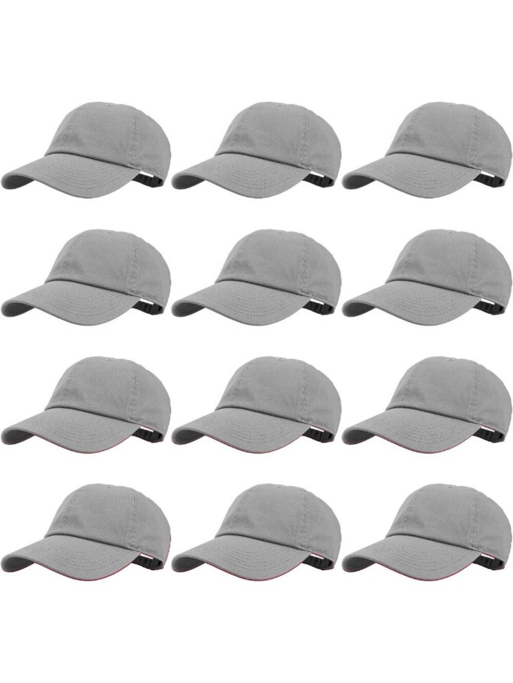 100% Cotton Adjustable Baseball Caps - Plain Blank Hats, Bulk Pack of 12